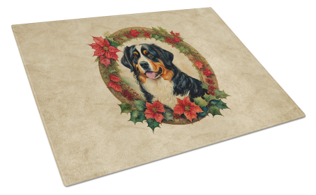 Christmas Flowers Frame Glass Cutting Board (Dog Breed: Bernese Mountain Dog 2319, size: large)