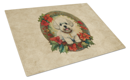 Christmas Flowers Frame Glass Cutting Board (Dog Breed: Bichon Frise 2320, size: large)