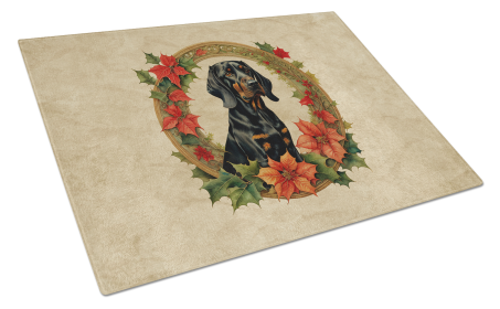 Christmas Flowers Frame Glass Cutting Board (Dog Breed: Black and Tan Coonhound 2321, size: large)