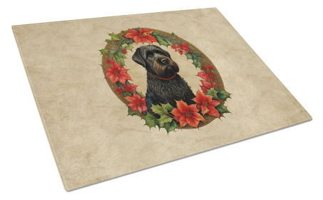 Christmas Flowers Frame Glass Cutting Board (Dog Breed: Black Russian Terrier 2322, size: large)