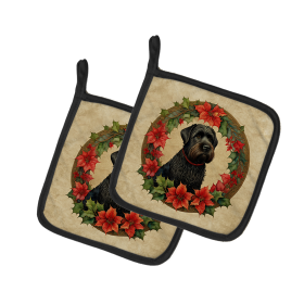 Christmas Flowers Frame Pair of Pot Holders (Design: Black Russian Terrier 2322, size: 7.5HX7.5W)
