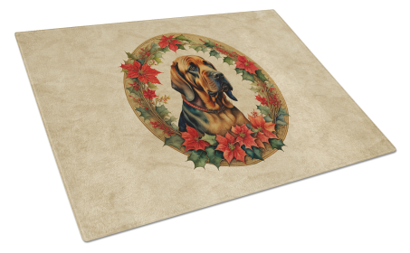 Christmas Flowers Frame Glass Cutting Board (Dog Breed: Bloodhound 2323, size: large)