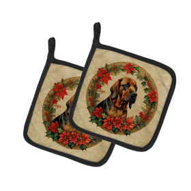 Christmas Flowers Frame Pair of Pot Holders (Design: Bloodhound 2323, size: 7.5HX7.5W)