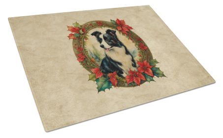 Christmas Flowers Frame Glass Cutting Board (Dog Breed: Border Collie 2324, size: large)