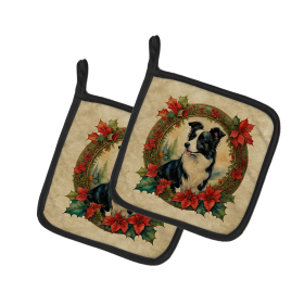 Christmas Flowers Frame Pair of Pot Holders (Design: Border Collie 2324, size: 7.5HX7.5W)
