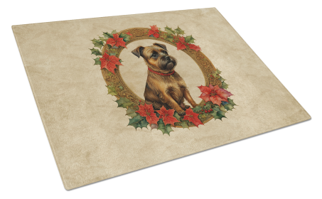 Christmas Flowers Frame Glass Cutting Board (Dog Breed: Border Terrier 2325, size: large)