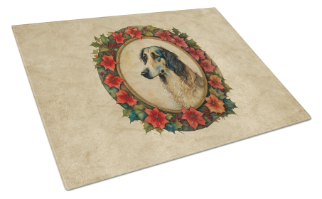 Christmas Flowers Frame Glass Cutting Board (Dog Breed: Borzoi 2326, size: large)