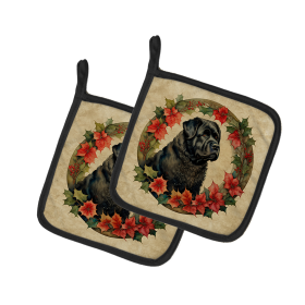 Christmas Flowers Frame Pair of Pot Holders (Design: Bouvier des Flandres 2328, size: 7.5HX7.5W)
