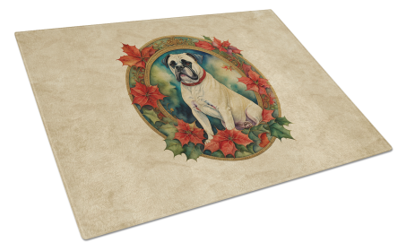 Christmas Flowers Frame Glass Cutting Board (Dog Breed: Boxer White 2329, size: large)