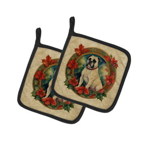 Christmas Flowers Frame Pair of Pot Holders (Design: Boxer White 2329, size: 7.5HX7.5W)