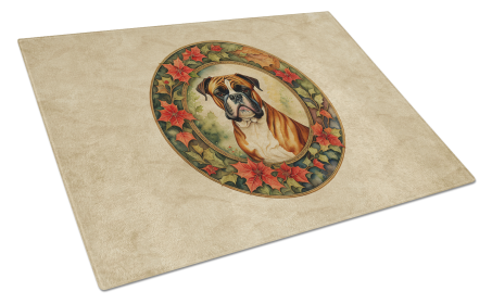 Christmas Flowers Frame Glass Cutting Board (Dog Breed: Boxer 2330, size: large)