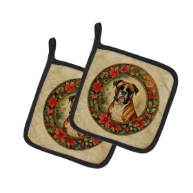 Christmas Flowers Frame Pair of Pot Holders (Design: Boxer 2330, size: 7.5HX7.5W)