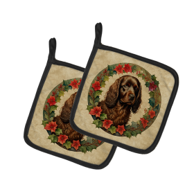 Christmas Flowers Frame Pair of Pot Holders (Design: Boykin Spaniel 2331, size: 7.5HX7.5W)