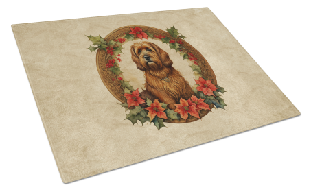 Christmas Flowers Frame Glass Cutting Board (Dog Breed: Briard 2332, size: large)