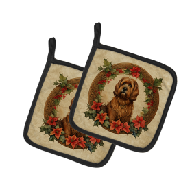 Christmas Flowers Frame Pair of Pot Holders (Design: Briard 2332, size: 7.5HX7.5W)