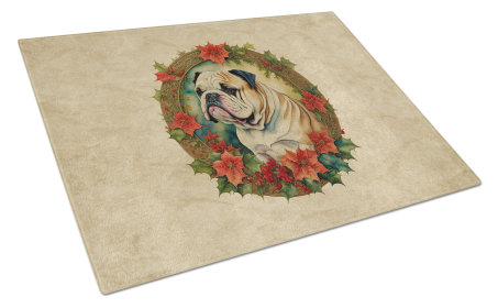 Christmas Flowers Frame Glass Cutting Board (Dog Breed: Bulldog, English 2334, size: large)