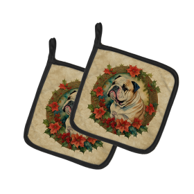 Christmas Flowers Frame Pair of Pot Holders (Design: Bulldog, English 2334, size: 7.5HX7.5W)