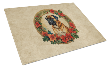 Christmas Flowers Frame Glass Cutting Board (Dog Breed: Bullmastiff 2335, size: large)