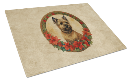 Christmas Flowers Frame Glass Cutting Board (Dog Breed: Cairn Terrier 2336, size: large)