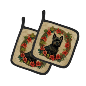 Christmas Flowers Frame Pair of Pot Holders (Design: Cairn Terrier 2337, size: 7.5HX7.5W)