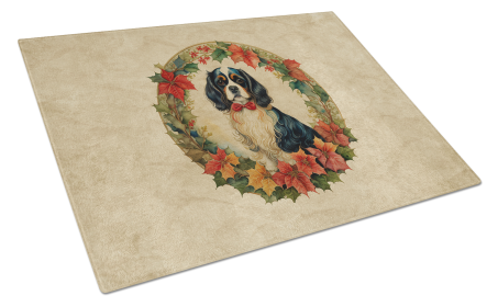 Christmas Flowers Frame Glass Cutting Board (Dog Breed: Cavalier Spaniel 2338, size: large)