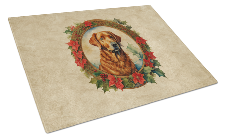 Christmas Flowers Frame Glass Cutting Board (Dog Breed: Chesapeake Bay Retriever 2340, size: large)