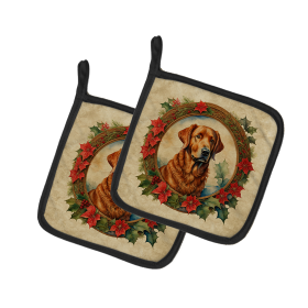 Christmas Flowers Frame Pair of Pot Holders (Design: Chesapeake Bay Retriever 2340, size: 7.5HX7.5W)