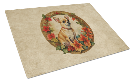 Christmas Flowers Frame Glass Cutting Board (Dog Breed: Chihuahua 2341, size: large)