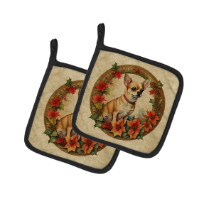 Christmas Flowers Frame Pair of Pot Holders (Design: Chihuahua 2341, size: 7.5HX7.5W)