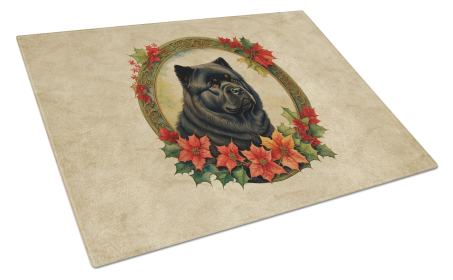 Christmas Flowers Frame Glass Cutting Board (Dog Breed: Chow Chow 2343, size: large)