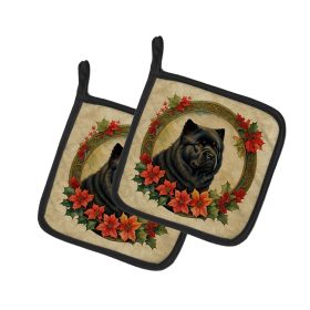 Christmas Flowers Frame Pair of Pot Holders (Design: Chow Chow 2343, size: 7.5HX7.5W)