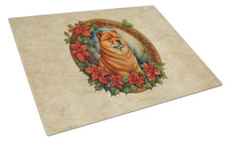 Christmas Flowers Frame Glass Cutting Board (Dog Breed: Chow Chow 2344, size: large)