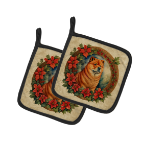 Christmas Flowers Frame Pair of Pot Holders (Design: Chow Chow 2344, size: 7.5HX7.5W)