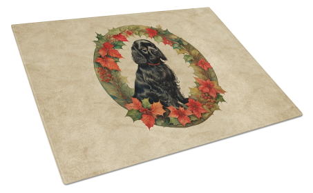 Christmas Flowers Frame Glass Cutting Board (Dog Breed: Cocker Spaniel 2345, size: large)