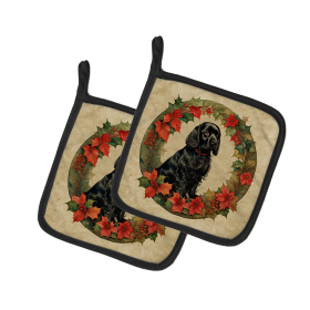 Christmas Flowers Frame Pair of Pot Holders (Design: Cocker Spaniel 2345, size: 7.5HX7.5W)