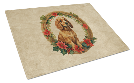 Christmas Flowers Frame Glass Cutting Board (Dog Breed: Cocker Spaniel 2346, size: large)