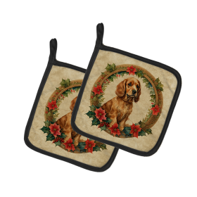 Christmas Flowers Frame Pair of Pot Holders (Design: Cocker Spaniel 2346, size: 7.5HX7.5W)