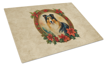 Christmas Flowers Frame Glass Cutting Board (Dog Breed: Collie 2347, size: large)