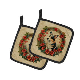 Christmas Flowers Frame Pair of Pot Holders (Design: Corgi 2348, size: 7.5HX7.5W)