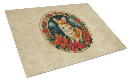 Christmas Flowers Frame Glass Cutting Board (Dog Breed: Corgi 2349, size: large)