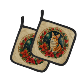 Christmas Flowers Frame Pair of Pot Holders (Design: Corgi 2349, size: 7.5HX7.5W)