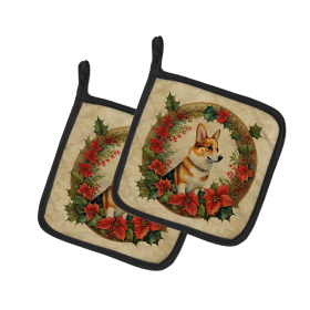 Christmas Flowers Frame Pair of Pot Holders (Design: Corgi 2350, size: 7.5HX7.5W)