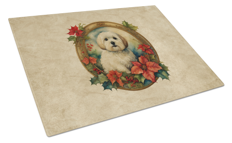 Christmas Flowers Frame Glass Cutting Board (Dog Breed: Coton De Tulear 2351, size: large)