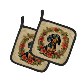 Christmas Flowers Frame Pair of Pot Holders (Design: Dachshund 2352, size: 7.5HX7.5W)