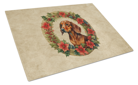Christmas Flowers Frame Glass Cutting Board (Dog Breed: Dachshund 2353, size: large)
