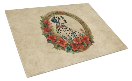 Christmas Flowers Frame Glass Cutting Board (Dog Breed: Dalmatian 2354, size: large)