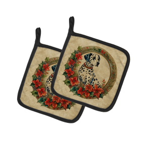 Christmas Flowers Frame Pair of Pot Holders (Design: Dalmatian 2354, size: 7.5HX7.5W)