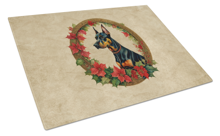 Christmas Flowers Frame Glass Cutting Board (Dog Breed: Doberman Pinscher 2355, size: large)