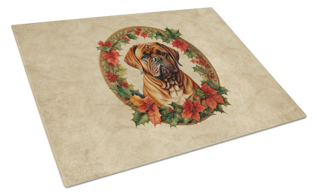 Christmas Flowers Frame Glass Cutting Board (Dog Breed: Dogue de Bordeaux 2356, size: large)