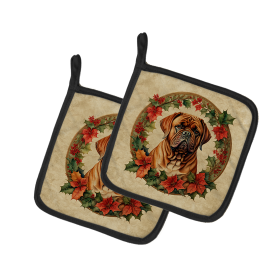 Christmas Flowers Frame Pair of Pot Holders (Design: Dogue de Bordeaux 2356, size: 7.5HX7.5W)